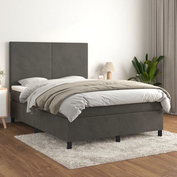 vidaXL Cama com molas/colch&atilde;o 140x200 cm veludo cinzento-escuro