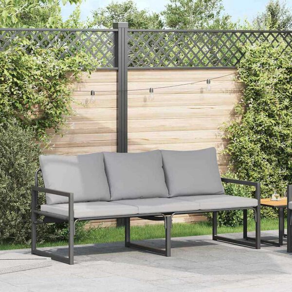 vidaXL Móveis de Jardim com almofada Preto 180 x 72.5 x 71 cm Aço