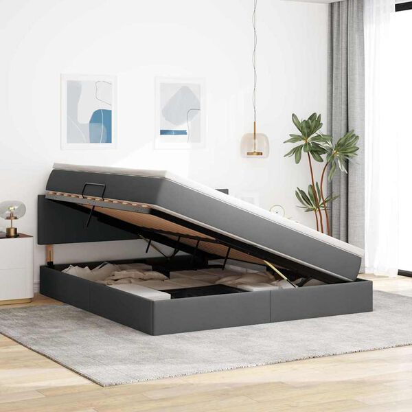 vidaXL Cama com arruma&ccedil;&atilde;o e LED Cinza Escuro 180 x 200 cm tecido