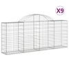 vidaXL Cestos gabi&atilde;o arqueados 9 pcs 200x30x80/100cm ferro galvanizado