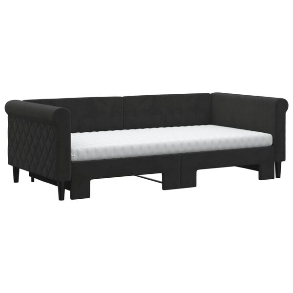 vidaXL Sof&aacute;-cama com gavet&atilde;o e colch&otilde;es 90x190 cm veludo preto