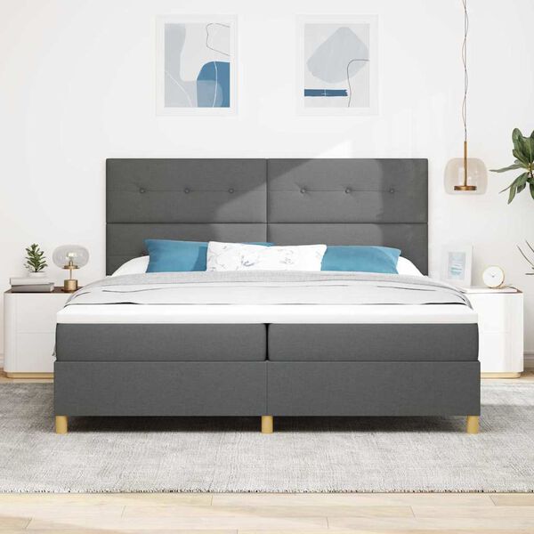 vidaXL Cama Box Spring LED Cinza Escuro 200 x 200 cm tecido