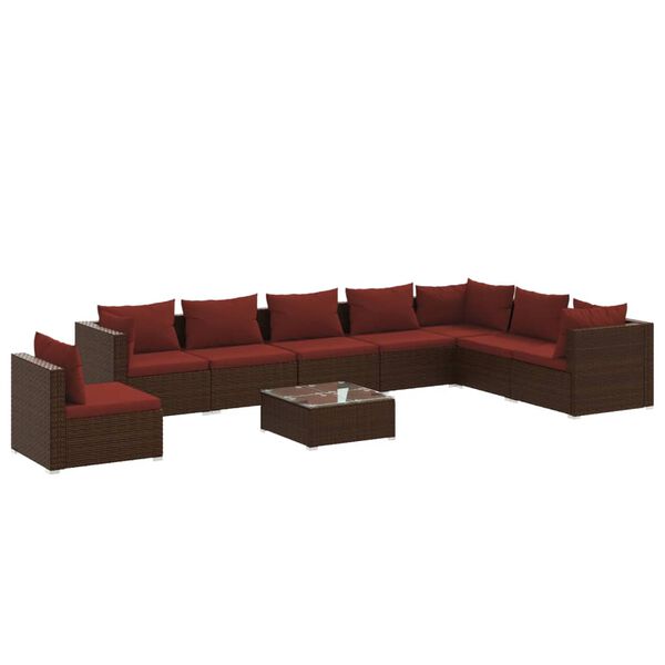 vidaXL 9 pcs conjunto lounge de jardim c/ almofad&otilde;es vime PE castanho