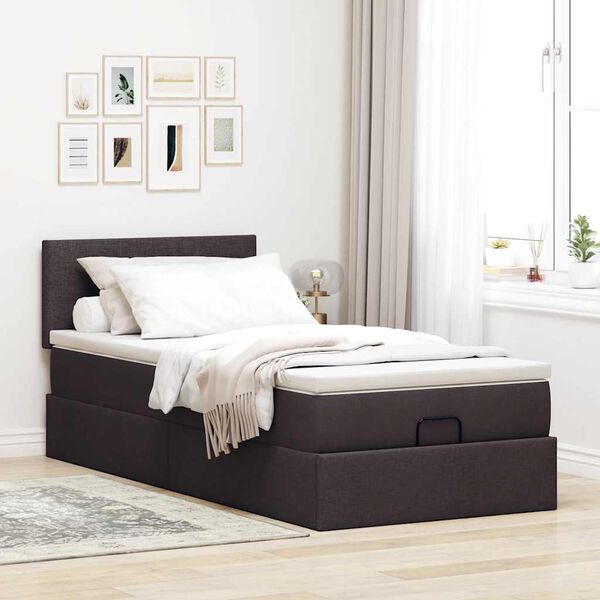 vidaXL Estrutura cama otomana colch&atilde;o 80x200 cm tecido castanho escuro