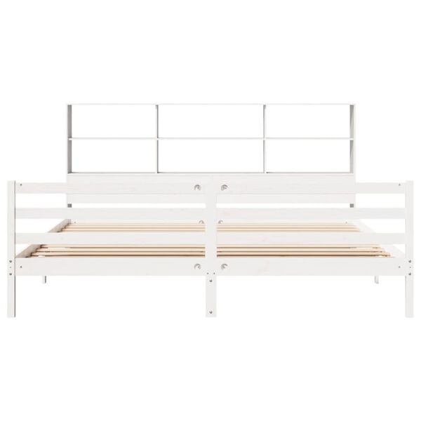 vidaXL Cama com estante sem colchão 180x200 cm pinho maciço branco