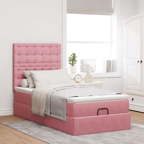 vidaXL Estrutura de cama otomana com colch&otilde;es 80x200 cm veludo rosa