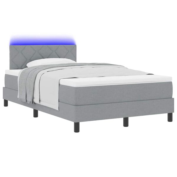 vidaXL Cama Box com colch&atilde;o com led Cinzento-claro 120 x 200 cm tecido