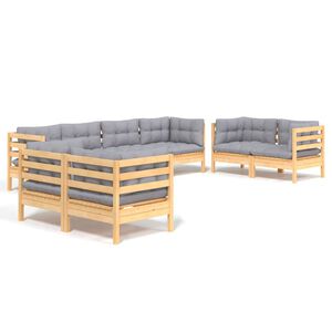 vidaXL 8pcs conjunto lounge de jardim c/ almofad&otilde;es cinza pinho maci&ccedil;o