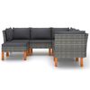 vidaXL 6 pcs conjunto lounge de jardim c/ almofad&otilde;es vime PE cinzento