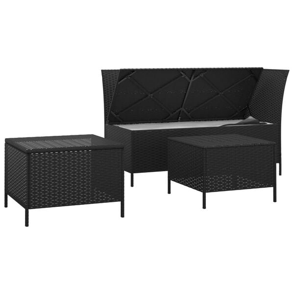 vidaXL 3 pcs conjunto lounge de jardim c/ almofad&otilde;es vime PE preto