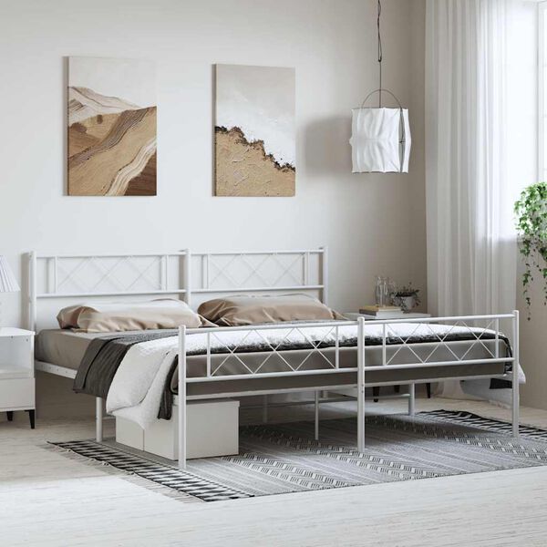 vidaXL Estrutura de cama com cabeceira e pés 183x213 cm metal branco
