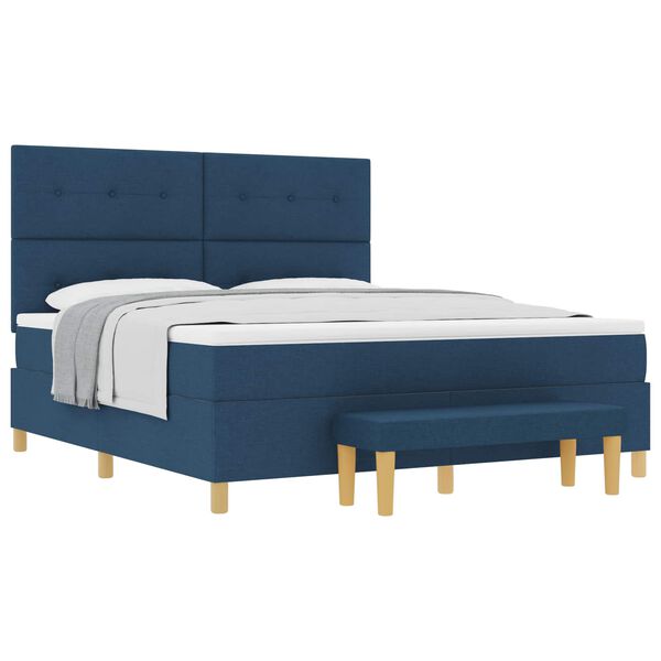 vidaXL Cama Box com colch&atilde;o com cabeceira Azul 180 x 200 cm tecido