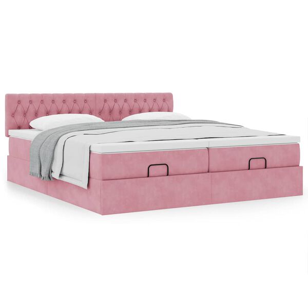 moldura de cama otomana vidaXL com colchão rosa 200x200cm Veludo