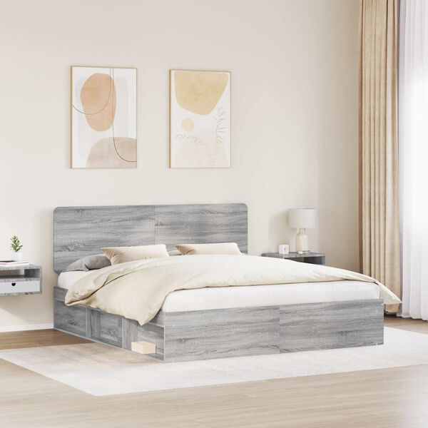 vidaXL Estrutura da Cama com cabeceira Cinza Sonoma 200 x 200 cm