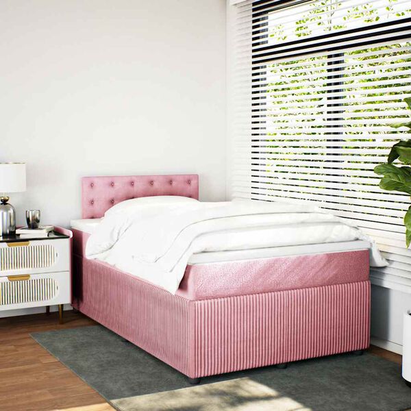 vidaXL Cama boxspring com colch&atilde;o 120x190 cm veludo rosa