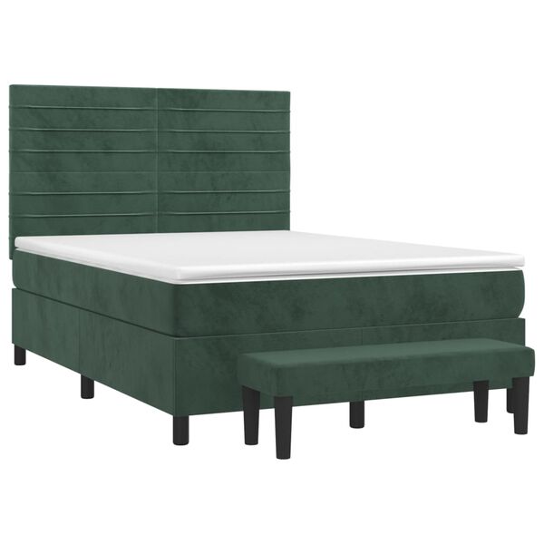 vidaXL Cama com molas/colch&atilde;o 140x200 cm veludo verde-escuro