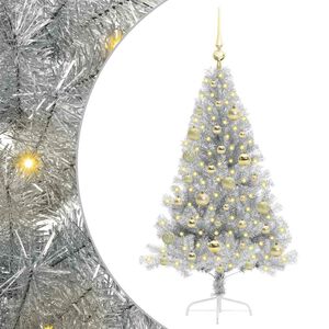 vidaXL &Aacute;rvore de Natal Artificial Pr&eacute;-iluminada Prateado 120 cm PET