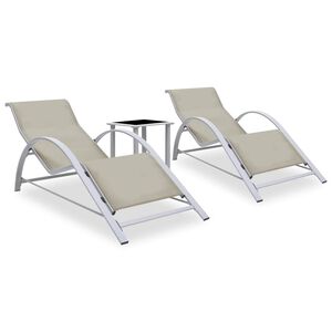 vidaXL Espregui&ccedil;adeiras com mesa 2 pcs alum&iacute;nio cor creme