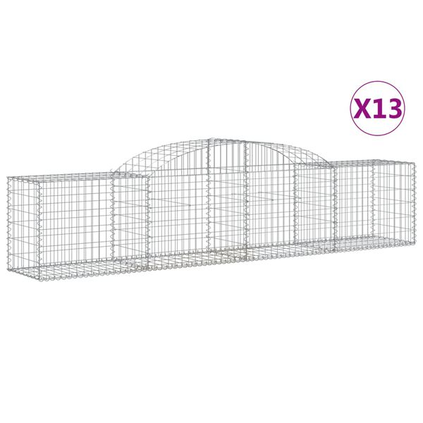 vidaXL Cestos gabi&atilde;o arqueados 13pcs 300x50x60/80 cm ferro galvanizado