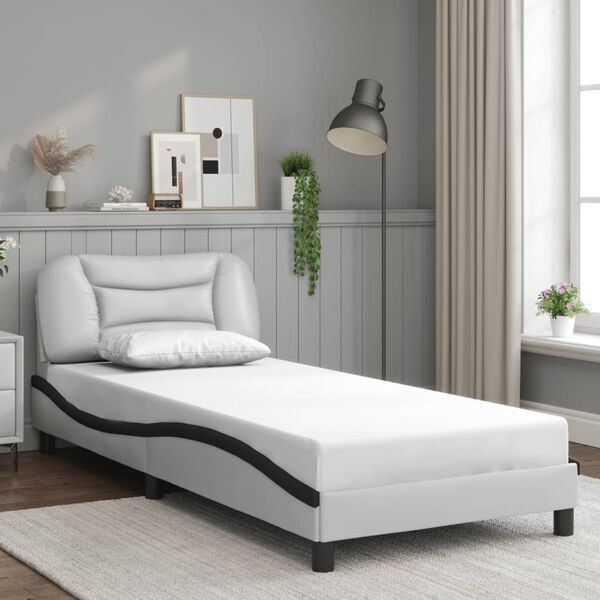 vidaXL Estrutura de cama sem colch&atilde;o Hvar couro artificial 80x200 branco/preto