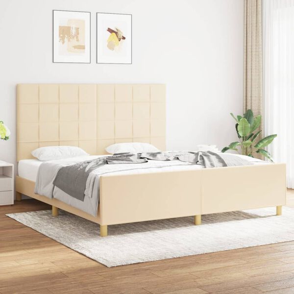 vidaXL Estrutura de cama sem colch&atilde;o 180x200 cm tecido cor creme