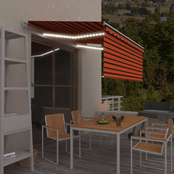 vidaXL Toldo retrátil manual com estore/LED 3x2,5 m laranja e castanho
