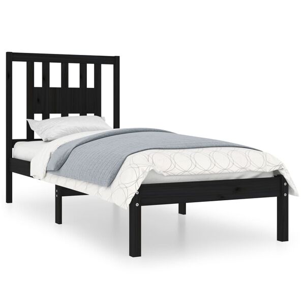 vidaXL Estrutura cama pequena solteiro 75x190 cm madeira maci&ccedil;a preto
