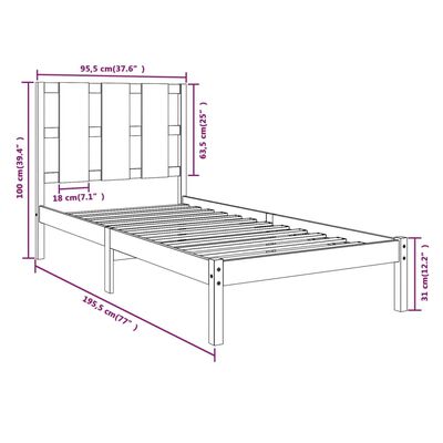 vidaXL Estrutura de cama solteiro 90x190 cm madeira maciça preto