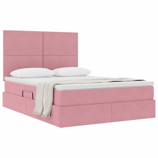 vidaXL Cama com arruma&ccedil;&atilde;o e colch&atilde;o Rosa 140 x 200 cm Veludo