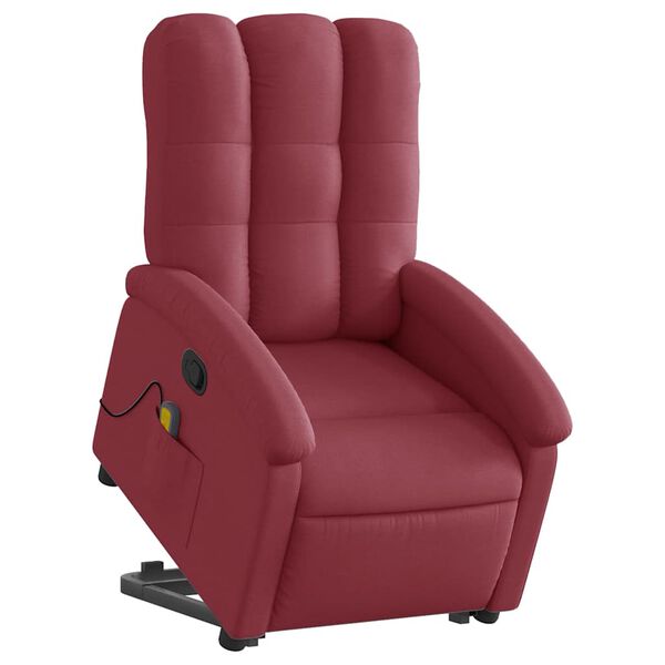 vidaXL Poltrona de massagens reclin. elevat&oacute;ria tecido vermelho tinto