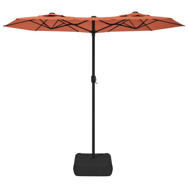 vidaXL Guarda-sol de jardim c/ cabeça dupla/LED 316x145 cm terracotta