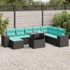 vidaXL 9 pcs conjunto sof&aacute;s p/ jardim almofad&otilde;es vime PE/ac&aacute;cia preto