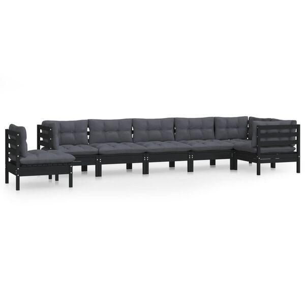 vidaXL 8 pcs conjunto lounge jardim c/ almofad&otilde;es pinho maci&ccedil;o preto