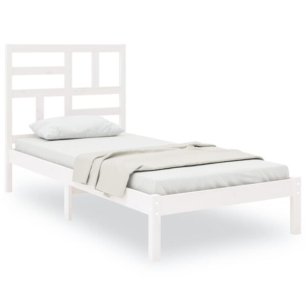 vidaXL Estrutura cama pequena solteiro 75x190 cm madeira maciça branco