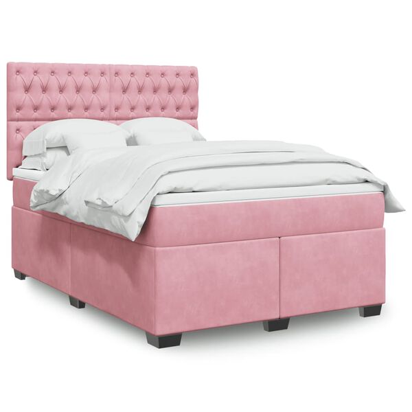 vidaXL Cama com molas/colch&atilde;o 140x190 cm veludo rosa