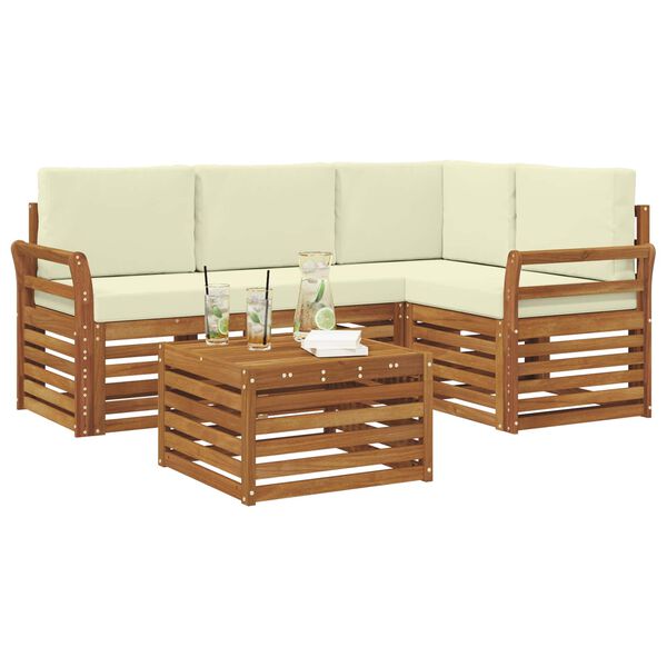 vidaXL Conjunto de Sof&aacute;s para Exterior 5 pcs Natural e Creme