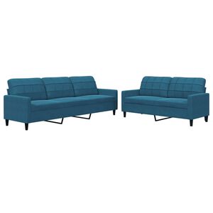 vidaXL 2 pcs conjunto de sof&aacute;s com almofad&otilde;es veludo azul