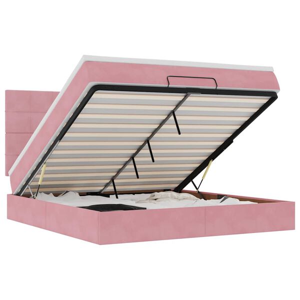 vidaXL Estrutura de cama otomana com colch&otilde;es 180x200 cm veludo rosa
