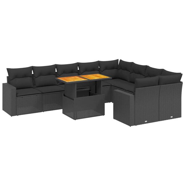 vidaXL 10 pcs conjunto sof&aacute;s de jardim c/ almofad&otilde;es vime PE preto