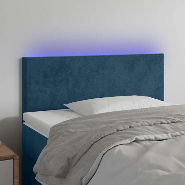 vidaXL Cabeceira de cama c/ luzes LED veludo 100x5x78/88cm azul-escuro
