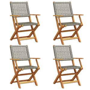 vidaXL Conjunto de 4 cadeiras dobr&aacute;veis em rattan sint&eacute;tico cinza e madeira maci&ccedil;a.