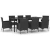 vidaXL 9 pcs conjunto de jantar p/ jardim c/ almofad&otilde;es vime PE preto