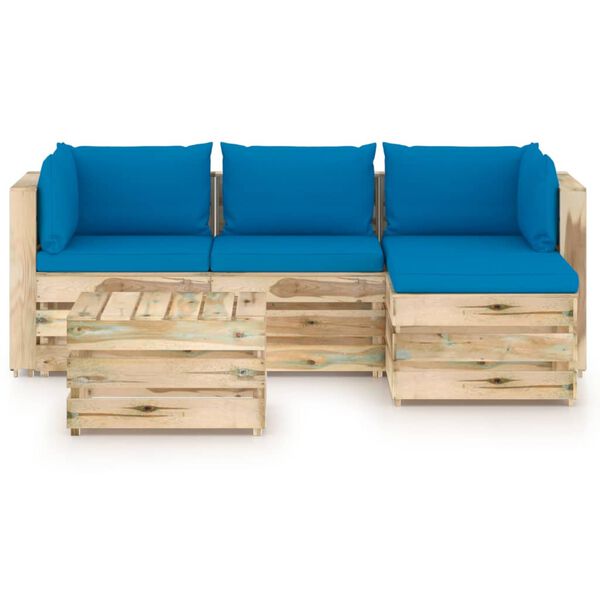 vidaXL 5 pcs conj. lounge jardim c/ almofad&otilde;es madeira impreg. verde
