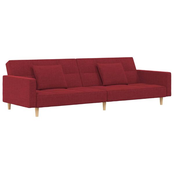 vidaXL Sof&aacute;-cama 2 lug. c/ 2 almofadas/apoio p&eacute;s tecido vermelho tinto