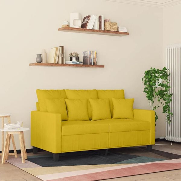 vidaXL Sof&aacute; de 2 lugares veludo 120 cm amarelo