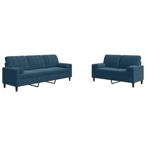 vidaXL 2 pcs conjunto de sof&aacute;s com almofad&otilde;es e rolos veludo azul