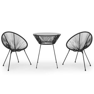 vidaXL 3 pcs conjunto de jantar para jardim vime de PVC preto