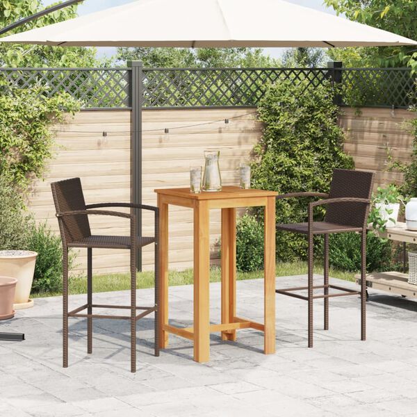 vidaXL 3 pcs conjunto de bar p/ jardim acácia maciça/vime PE castanho