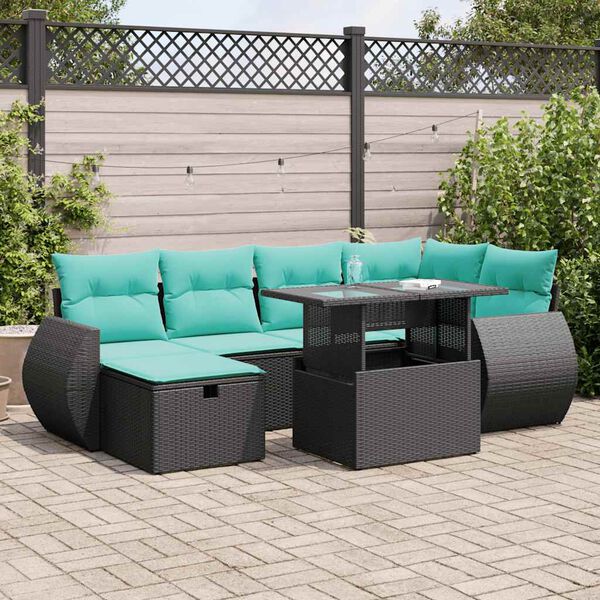 vidaXL 7 pcs conjunto sof&aacute;s jardim almofad&otilde;es vime PE/ac&aacute;cia cinzento