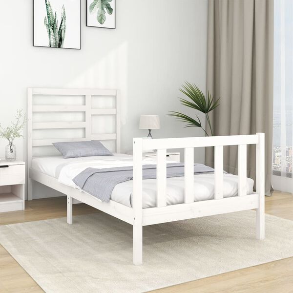 vidaXL Estrutura cama pequena solteiro 75x190 cm madeira maciça branco